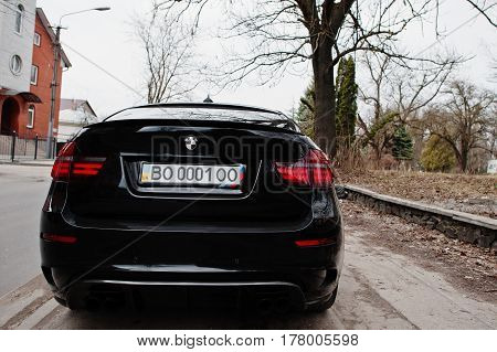 Kiev, Ukraine - March 22, 2017: Black Bmw X6 M Performance At Street.