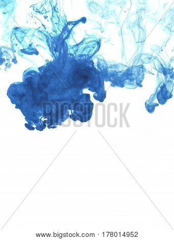 White background with blue abstract ink in water