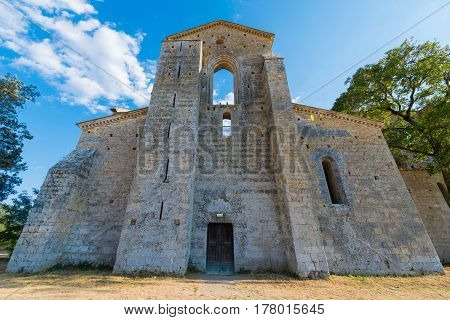 Medieval Abbey Of San Galgano From 13Th Century, Near Siena, Tuscany, Italy