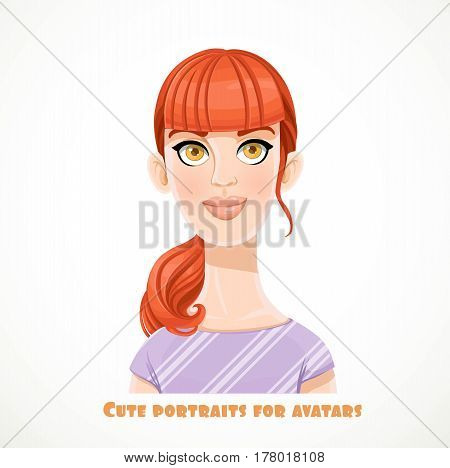 Cute redhaired young woman portrait for avatar isolated on a white background