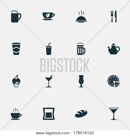 Vector Illustration Set Of Simple Food Icons. Elements Beer, Pub, Espresso And Other Synonyms Late, Glass And Shake.