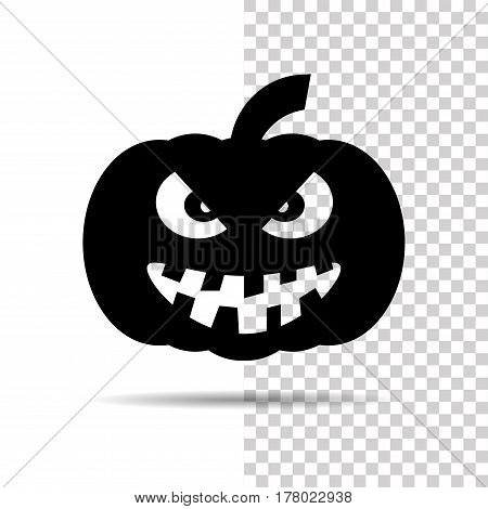 Halloween pumpkin black grinning icon isolated over white and transparent background