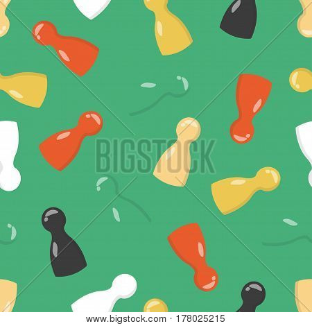 Vector seamless pattern. Bright game pieces. Gaming chips for table games. Stylish and modern pattern on a green background