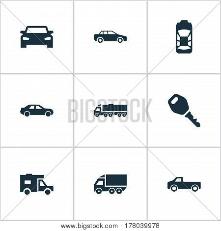 Vector Illustration Set Of Simple Transport Icons. Elements Key, Carriage, Driving And Other Synonyms Truck, Transportation And Cargo.