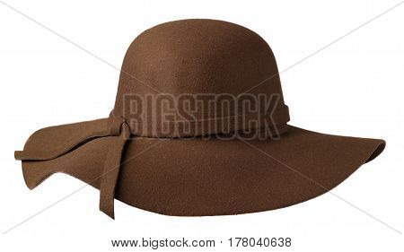 Women's Hat Felt Isolated On White Background .fashion Hat Felt.brown Hat