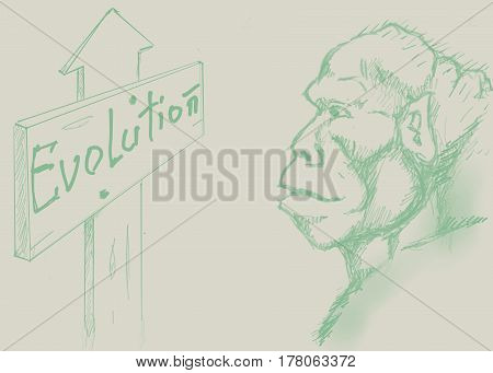 The ancestor of the person thinks about evolution