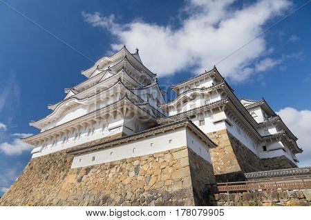 Himeji castle against blue sky and cloud background Japan historic landmark