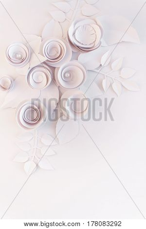 White Paper Flowers On White Background.