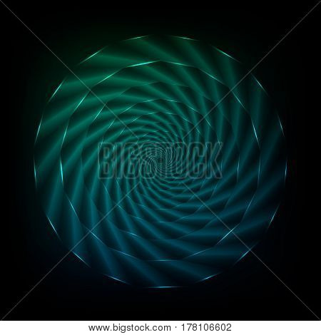 Background. Abstract pattern glowing in the darkness blue-green twirl