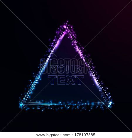 Colorful banner glowing in the darkness. fantastic triangle blue purple glare