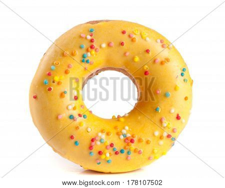 one glazed donut isolated on white background.