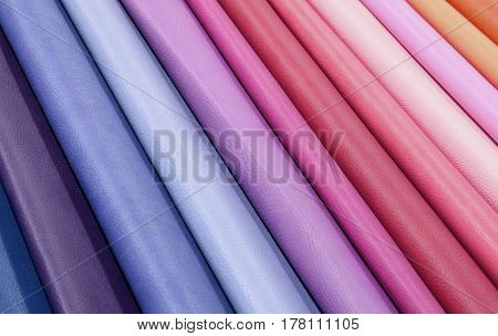 Background Of Colourful Fabrics In Leather In The Shop