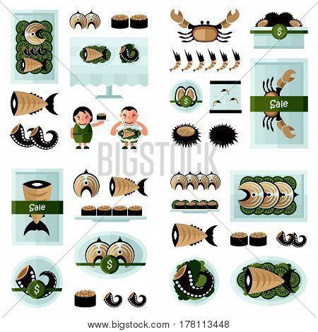 fresh Seafood infographic brown vector design support eps 10.