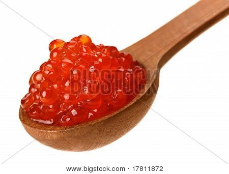 Rosso salmone caviale Heap In cucchiaio di legno