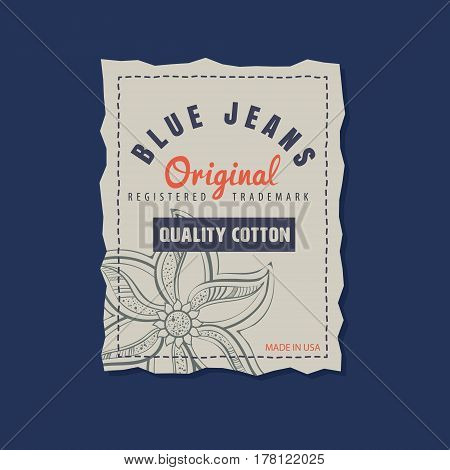 vintage original blue jeans raw denim labels genuine exclusive brands vector illustration