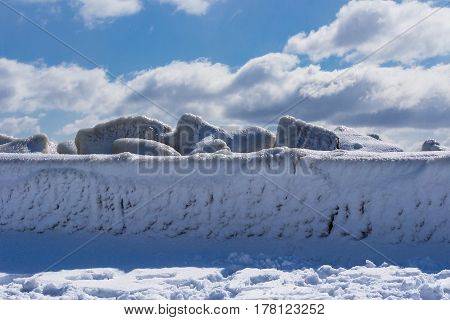 Winter on shore of the Baltic Sea in Sassnitz Germany.