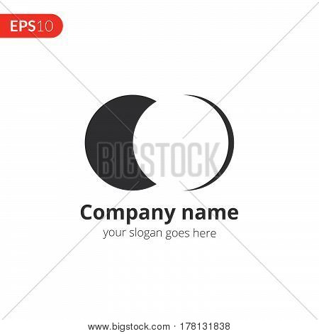 Two circe logo abstract vector design. Double circle shape emblem identity icon. Monochrome symbol element. Grey color icon on isolated white background.