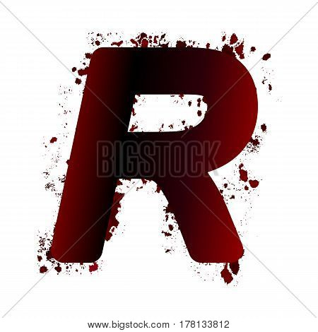 Dirty Bloody Letter R With Spots. Grunge Alphabet. Scary Letters For Halloween