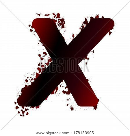 Dirty Bloody Letter X With Spots. Grunge Alphabet. Scary Letters For Halloween