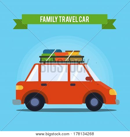 Family vacation. Family travel car concept. Summer vacantion. Vector stock.