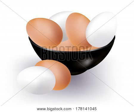 Bow of mixed white and brown eggs