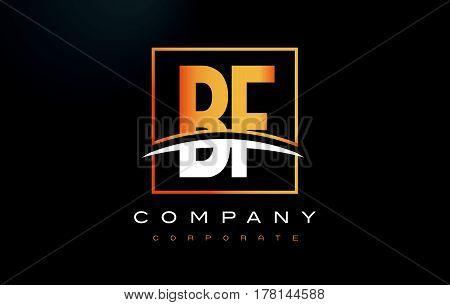 Bf B F Golden Letter Logo Design With Gold Square And Swoosh.