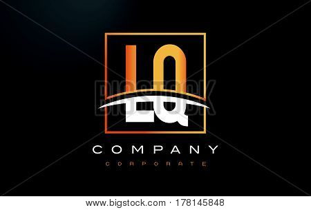 Lq L Q Golden Letter Logo Design With Gold Square And Swoosh.