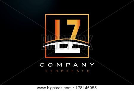 Lz L Z Golden Letter Logo Design With Gold Square And Swoosh.