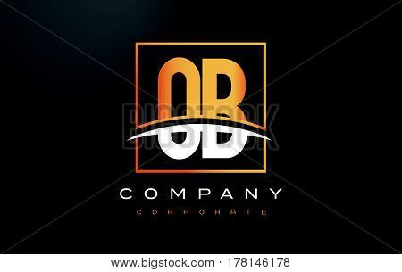 Ob O B Golden Letter Logo Design With Gold Square And Swoosh.