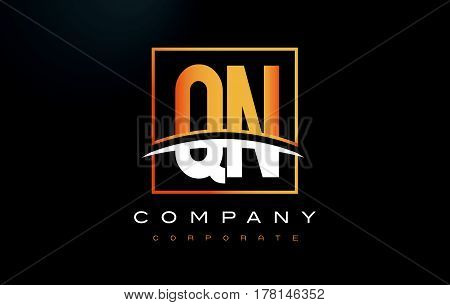 Qn Q N Golden Letter Logo Design With Gold Square And Swoosh.