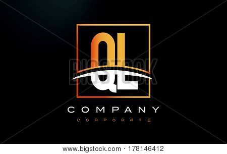 Ql Q L Golden Letter Logo Design With Gold Square And Swoosh.