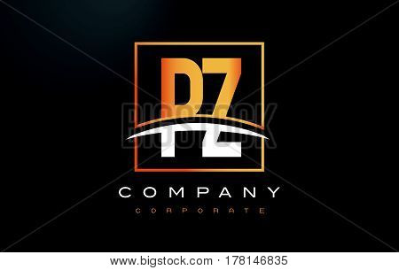 Pz P Z Golden Letter Logo Design With Gold Square And Swoosh.