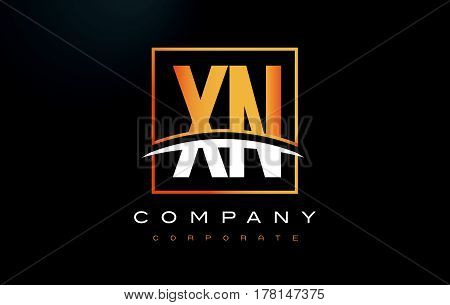 Xn X N Golden Letter Logo Design With Gold Square And Swoosh.