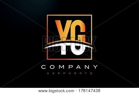 Yg Y G Golden Letter Logo Design With Gold Square And Swoosh.