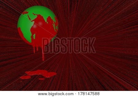3D. World Haemophilia day 17 April. Earth globe with blood dripping from it