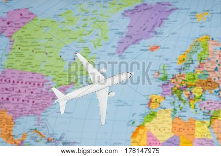 Flight To Europe Symbolic Image Of Travel By Plane Map