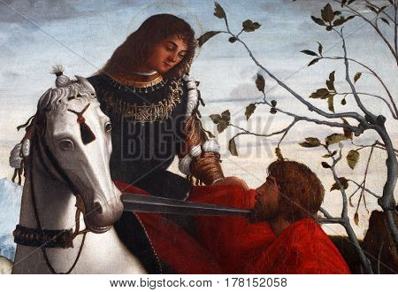 ZADAR, CROATIA - DECEMBER 12: Vittore Carpaccio: St. Martin, Altarpiece, permanent exhibition of church art in Zadar, Croatia on December 12, 2011