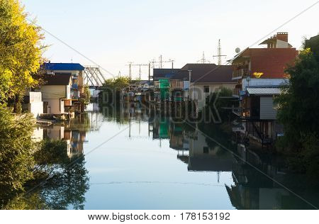 Houses near the river Dagomys near Sochi in Russia