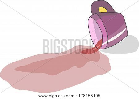 The cup of compote capsized, the liquid spilled and spread over the surface.