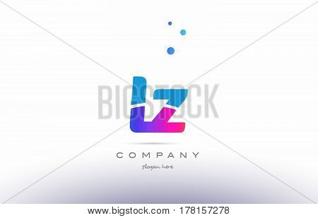 Lz L Z  Pink Blue White Modern Alphabet Letter Logo Icon Template