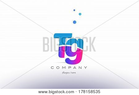Tg T G  Pink Blue White Modern Alphabet Letter Logo Icon Template
