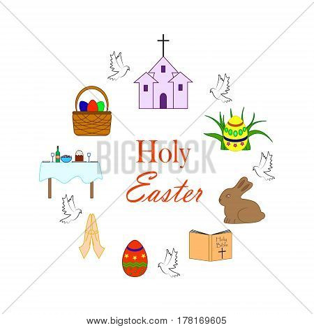 Set of colorful Easter elements. Easter icons. Vector illustartion