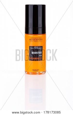 ZAGREB, CROATIA - MARCH 22, 2017: The Novexpert Vitamin C Booster Serum reduces the appearance of brown spots, helps boost healthy collagen production, reduces inflammation and acts as an antioxidant