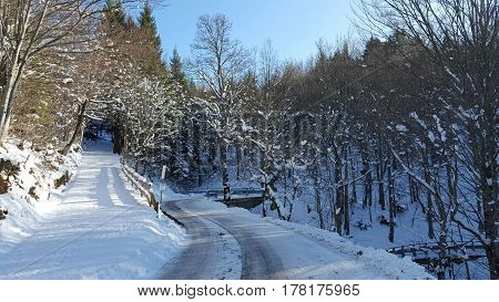 Road covered in snow and ice  in Italy