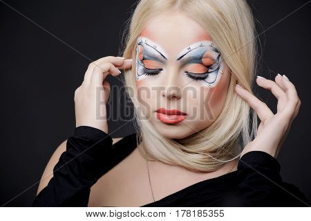 studio portrait of a  Beautiful fantasy eye face-art close-up