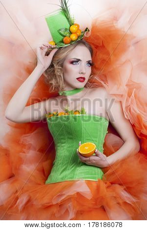 portrait of a girl with fashion makeup on white background