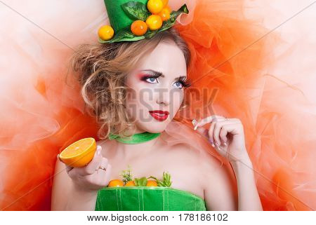 portrait of a girl with fashion makeup on white background