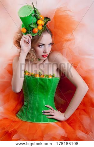 portrait of a girl with fashion makeup on white background