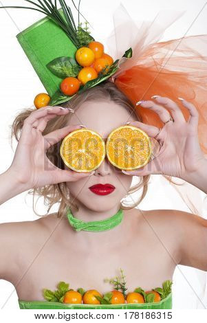 portrait of a girl with fashion makeup on white background