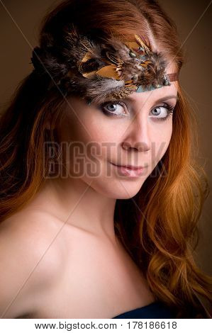 Closeup portrait of a redhead female model